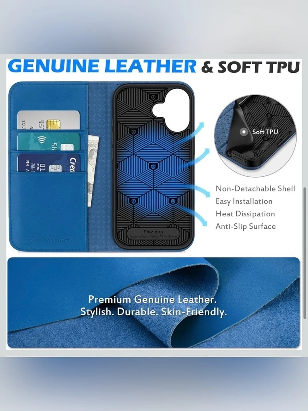 Genuine Leather Case For IPhone 17 Folio Wallet design RFID blocking 999-lb-1